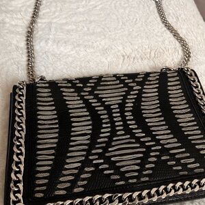 ZARA Black and Silver Textured Crossbody Bag